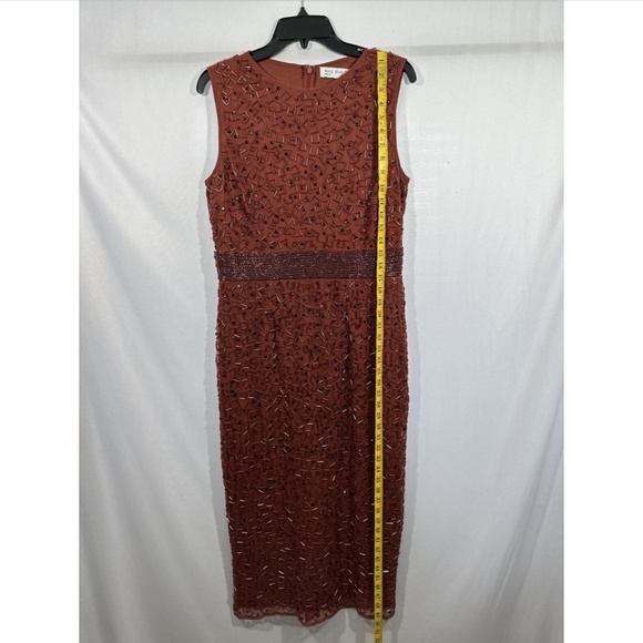 NEW $398 Mac Duggal [ 10 ] Geometric Beaded Midi Cocktail Dress in Brick‎ - Picture 5 of 14